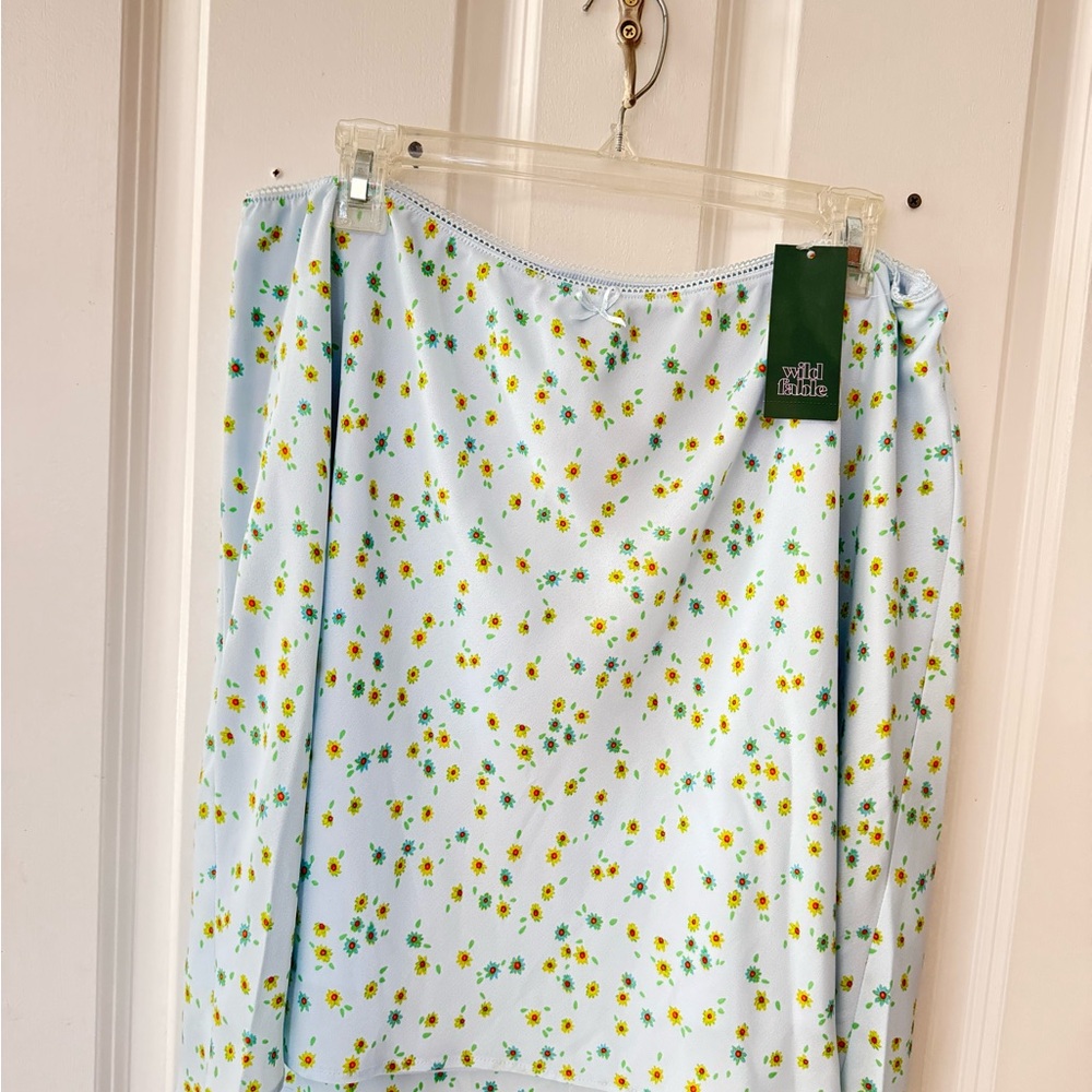 Wild Fable Light Blue Skirt with Yellow Floral Pattern
